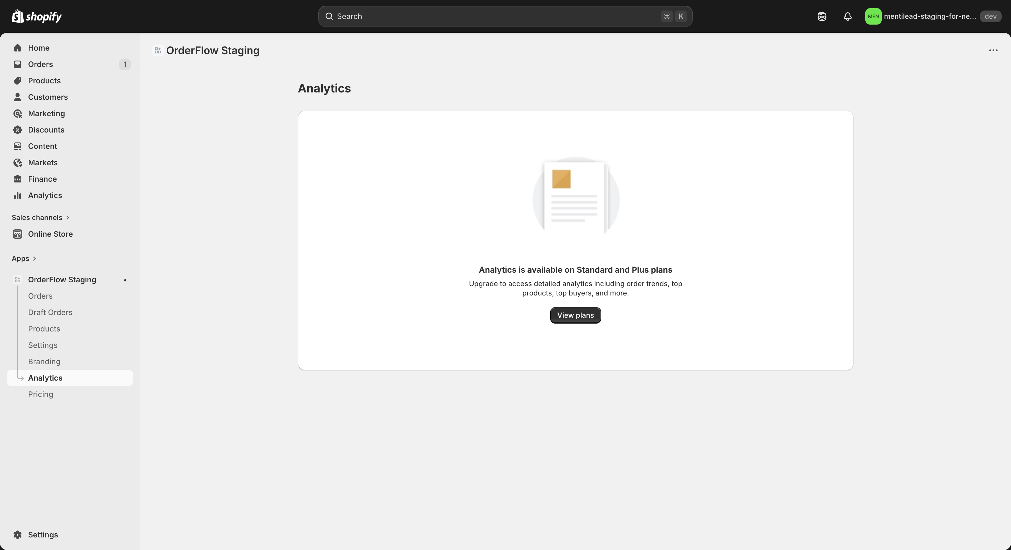 OrderFlow analytics dashboard showing summary cards, top products, and top buyers